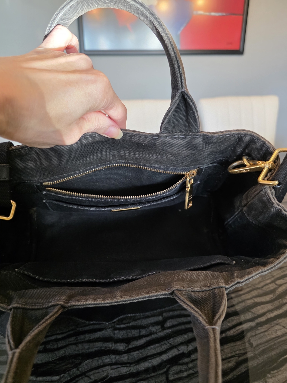 Authentic PRADA Canapa Black Canvas 2-Way Shopping Hand Shoulder Bag Purse - Picture 7 of 16
